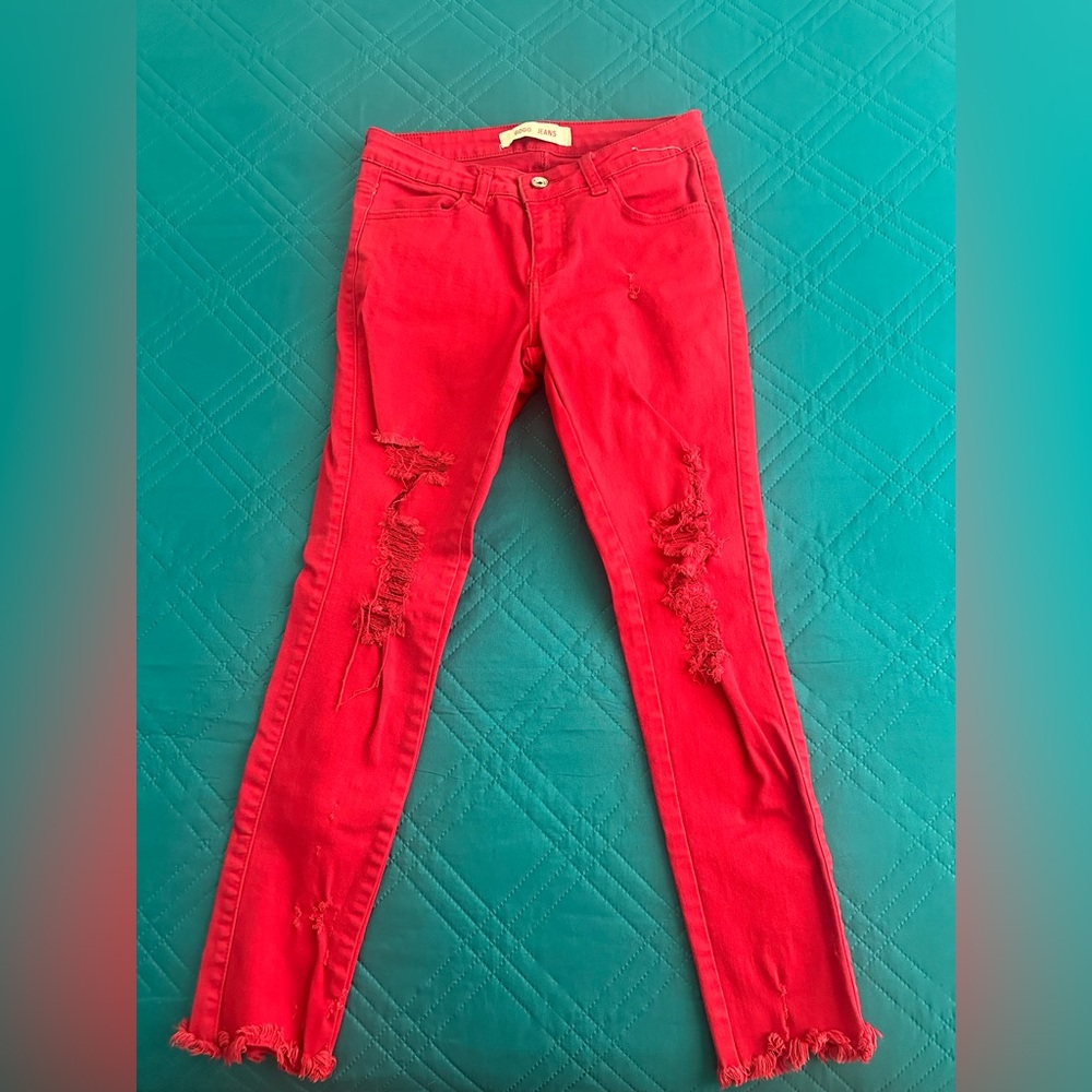 GOGO Red Distressed Skinny Jeans